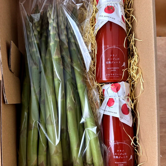 【ギフトにおすすめ】アスパラ400g＆フラノルージュジュースのセット